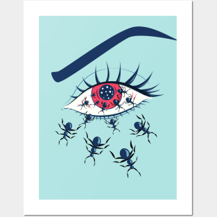 Creepy Red Eye With Ants Posters and Art